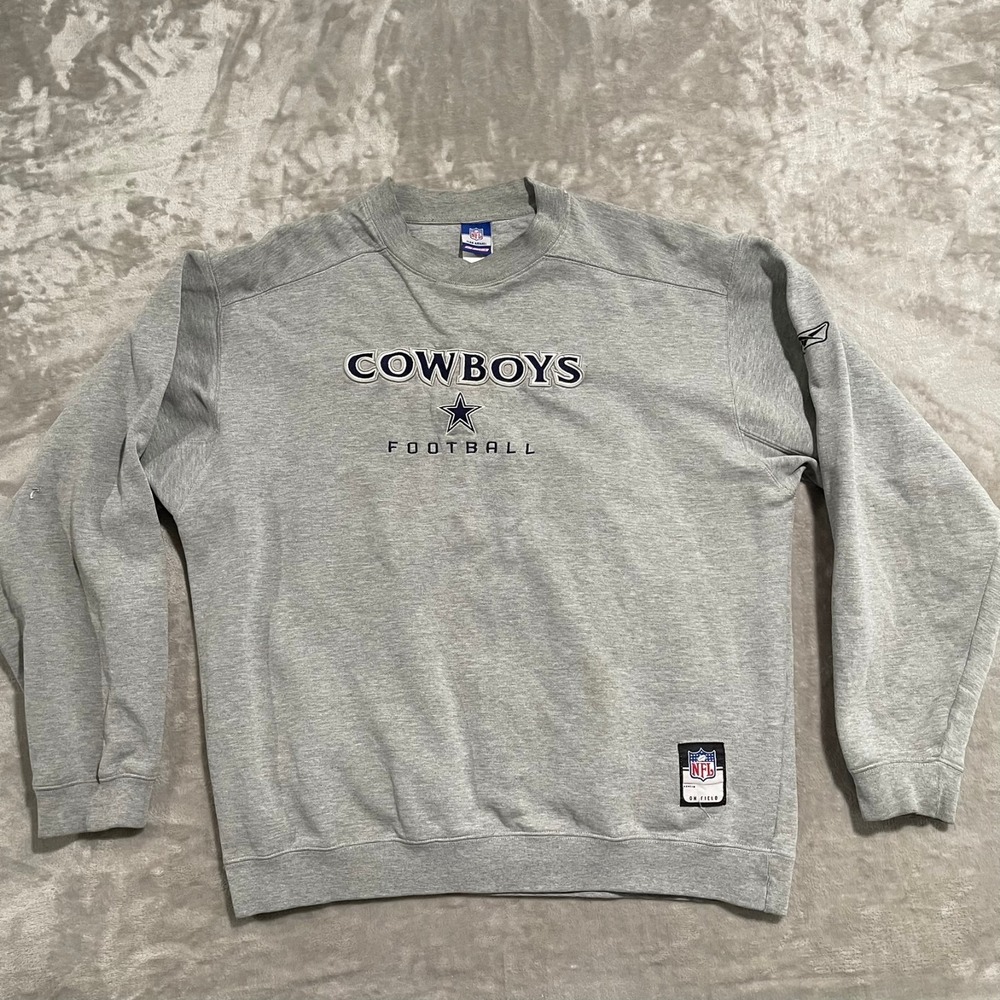Dallas Cowboys Sweater Mens Large Gray Reebok Vintage Y2K Crewneck Pullover NFL